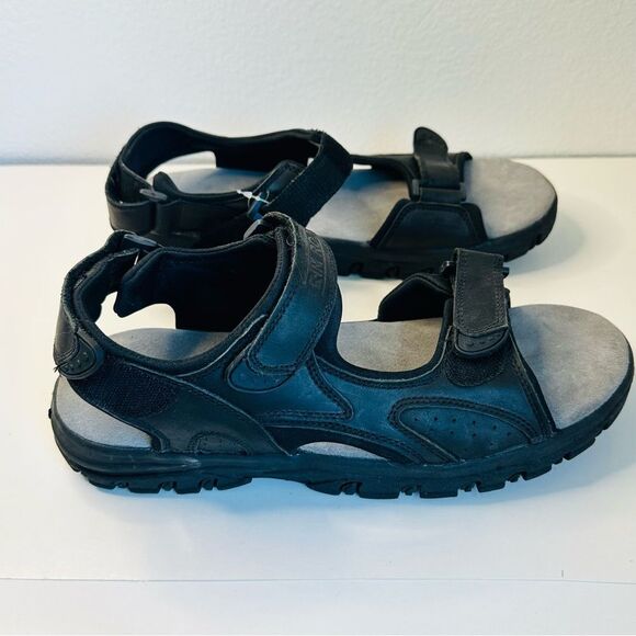 Rim Rock Mens Size 11 Black Genuine Leather Adjustable Straps w TPR SOLE SANDALS - Picture 1 of 7